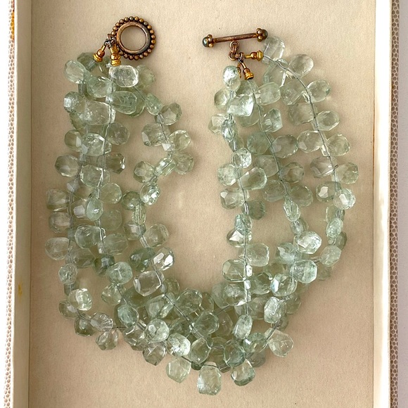 3-Strand Mint Green Semi Precious Stone Necklace - Picture 1 of 7